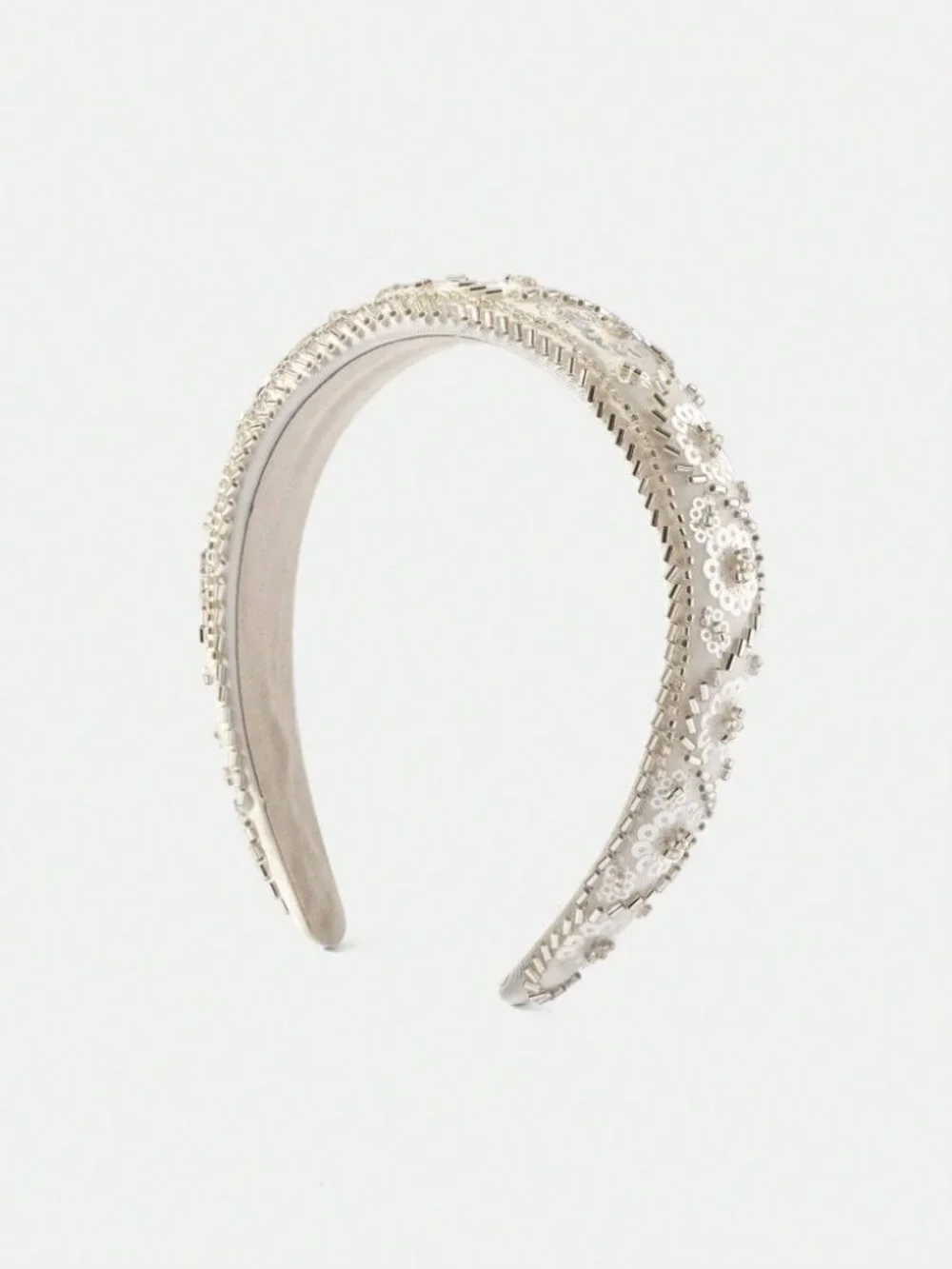 White Sequin Beaded Floral Headband